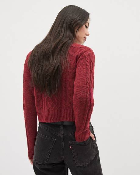 Long-Sleeve Short Cardigan with Cable Stitches