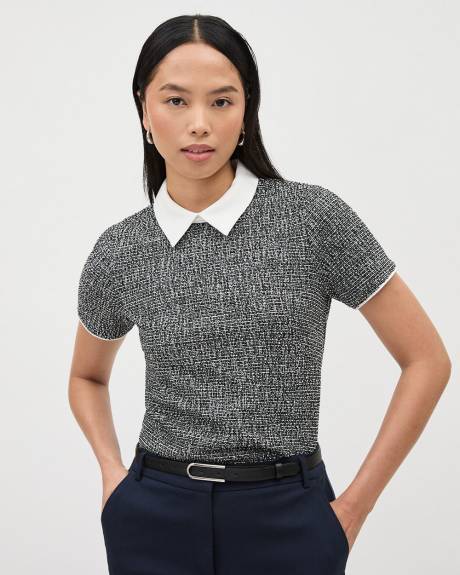 Short-Sleeve Top with Shirt Collar