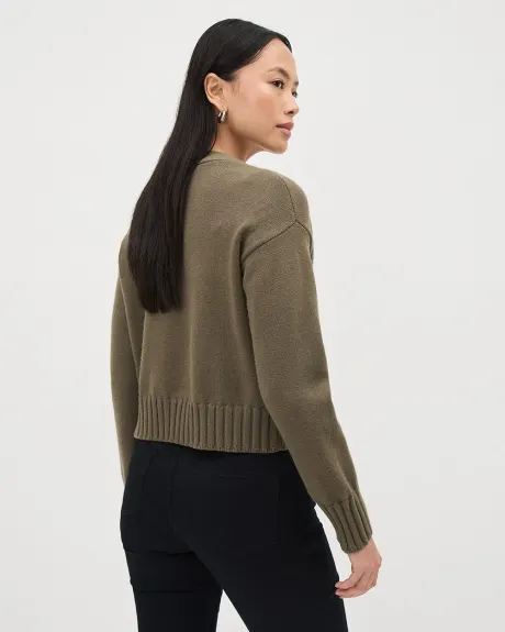 Cropped Boxy Cardigan with Pockets