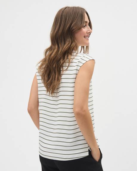 Striped Extended-Sleeve Silky Crepe Blouse