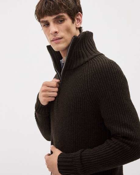 Long-Sleeve Half-Zip Mock-Neck Sweater