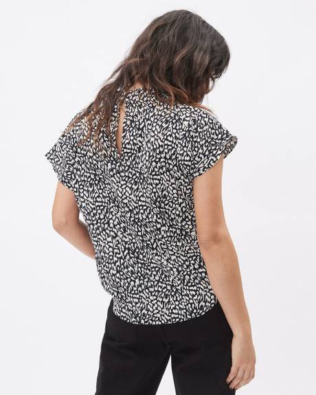 Blouse Popover en Segé à Col Montant et Manches Courtes