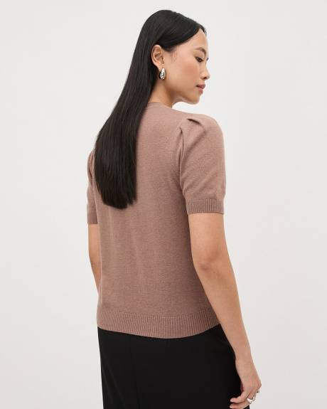 Elbow-Sleeve Crew-Neck Cashmere-Blend Sweater