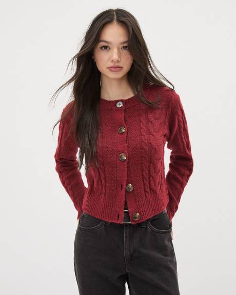 Long-Sleeve Short Cardigan with Cable Stitches