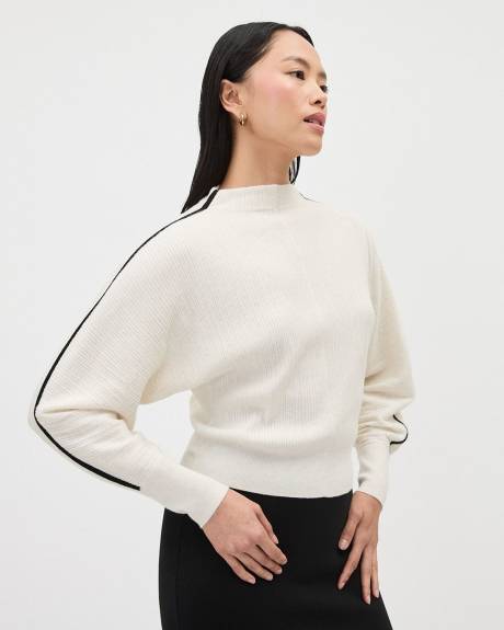 Long-Dolman-Sleeve Mock-Neck Ribbed Sweater