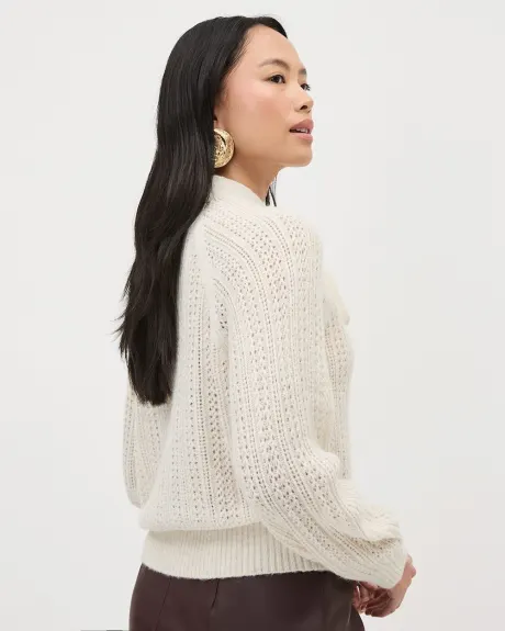 Long-Sleeve V-Neck Relaxed-Fit Sweater with Self-Tie