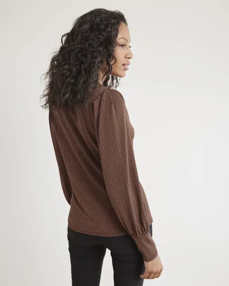 Crew-Neck Top with Long Puffy Sleeves