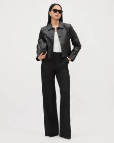 Black Wide-Leg High-Rise Wool-Blend Pant