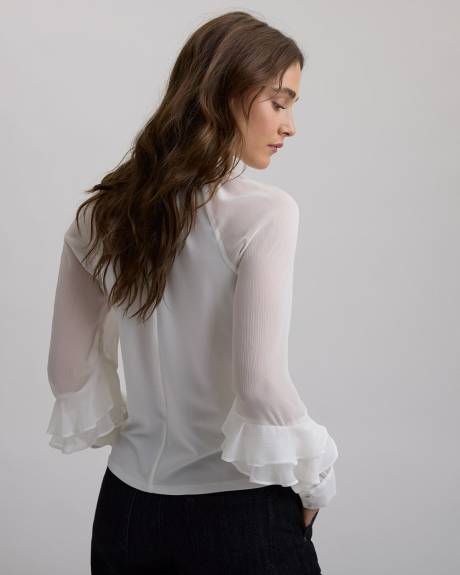 Long-Sleeve Mock-Neck Top with Ruffles