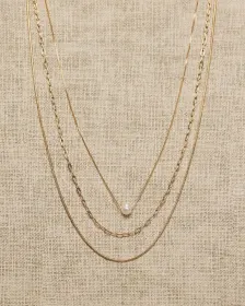 Collier à Triple Chaîne avec Perle d'Eau Douce