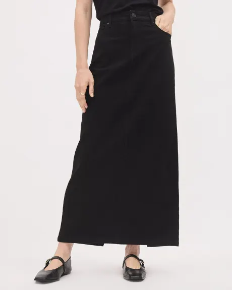 Black Maxi Denim Skirt with Back Slit