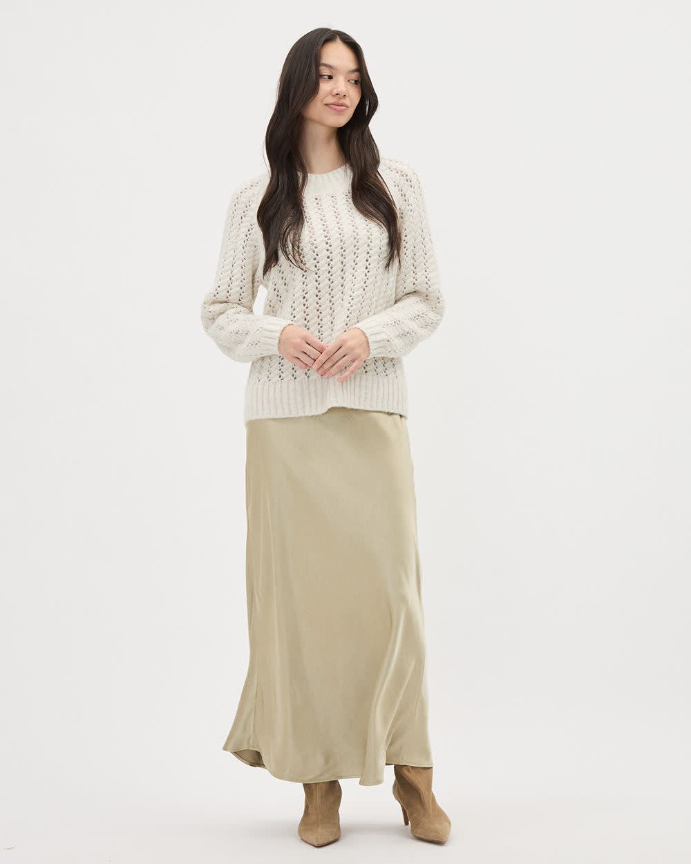 Satin High-Rise A-Line Maxi Skirt