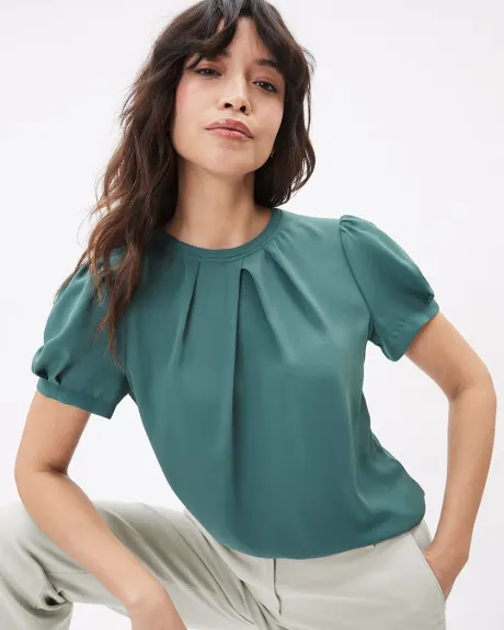 Blouse Bimatière à Manches Courtes et Col Rond