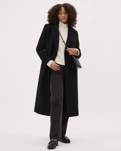 Manteau Long en Laine Unie à Boutonnage Double