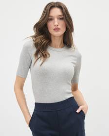 Elbow-Sleeve Crew-Neck Fitted Tee