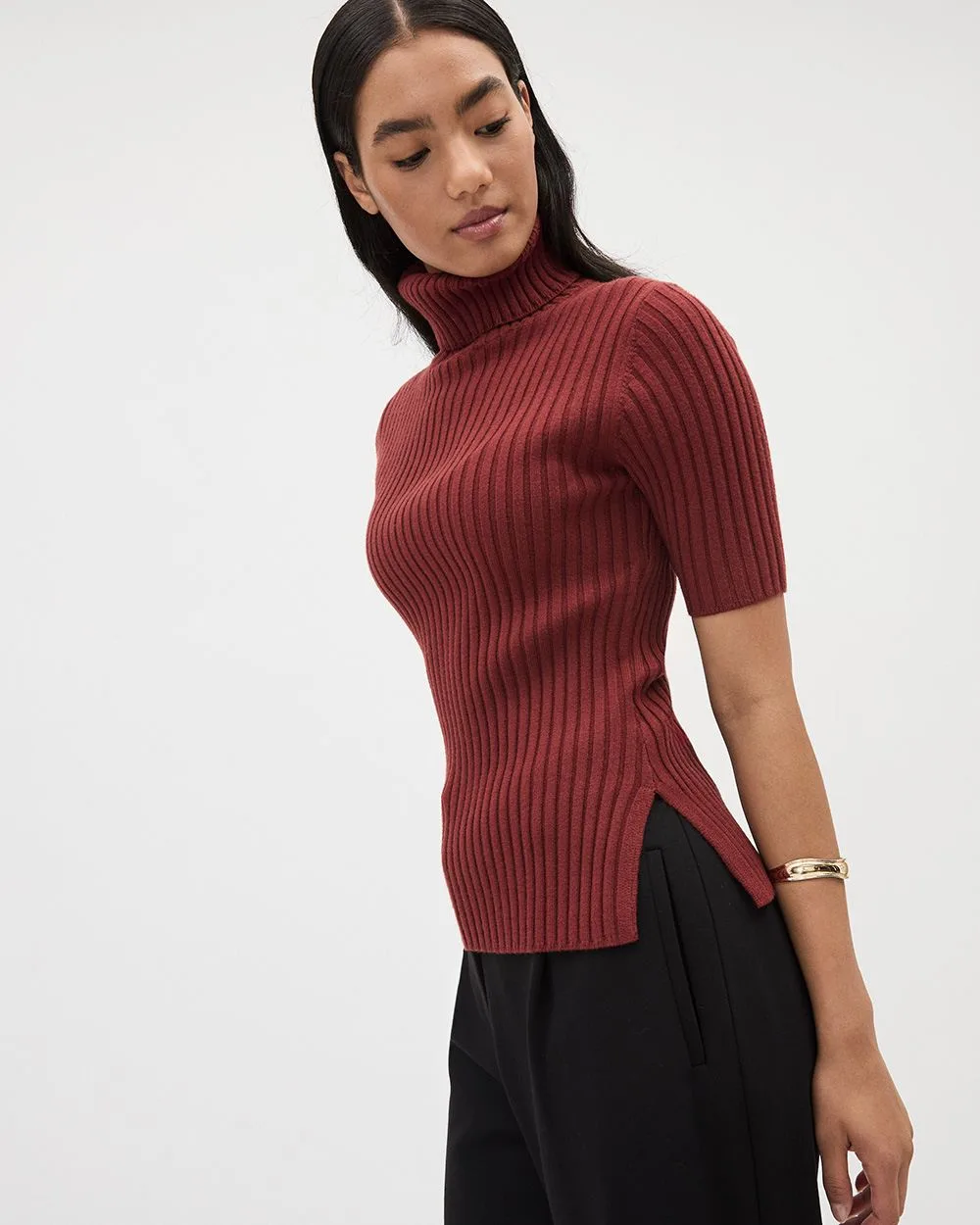 Pull Ultra Doux à Manches aux Coudes et Col Roulé