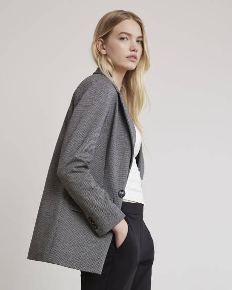 Long Double-Breasted Oversized Tweed Blazer