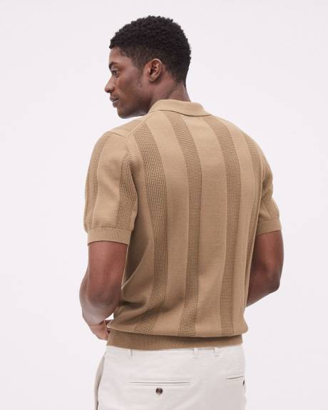 Short-Sleeve Polo Sweater with Vertical Stitches