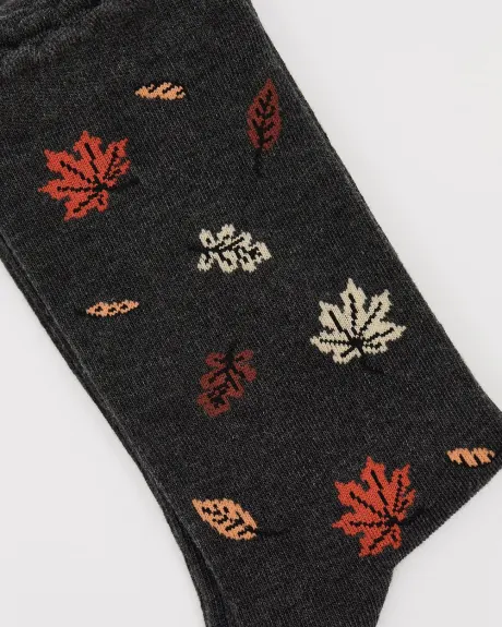 Cotton Socks with Autumn Leaves