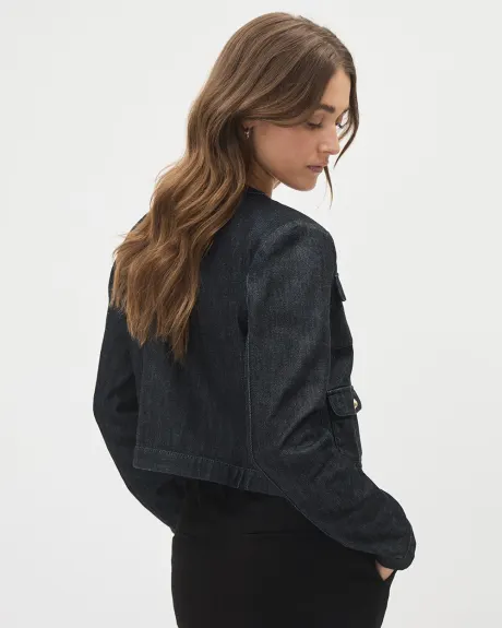 Veste Courte en Denim avec Boutons Dorés