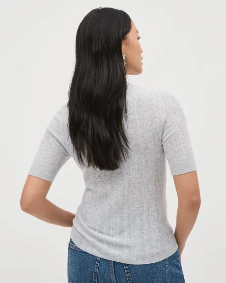 Wool-Blend Elbow-Sleeve Henley Sweater