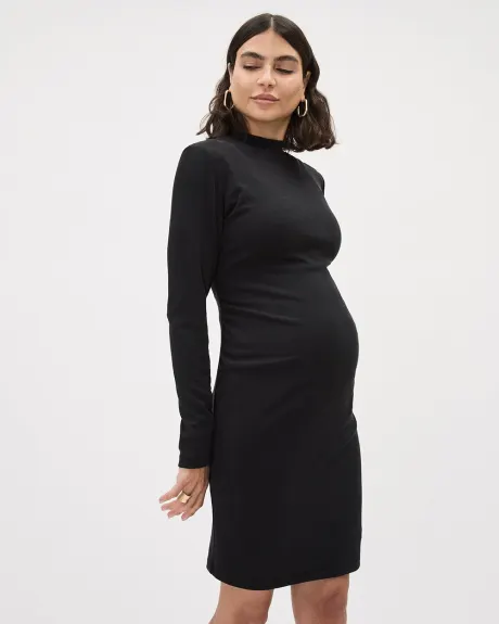 Long-Sleeve Mock-Neck Ribbed Dress - Thyme Maternity