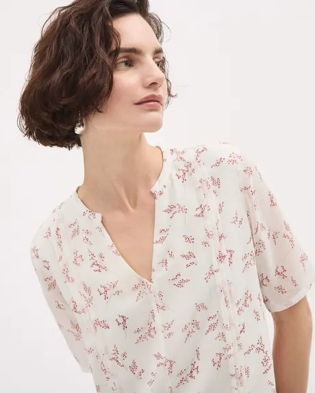 Blouse Popover à Manches Courtes et Col V