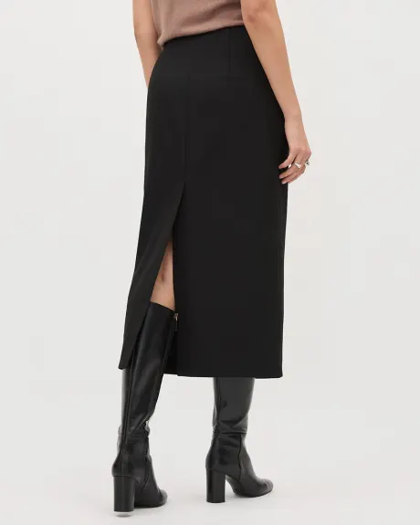 Black Wool-Blend Midi Pencil Skirt