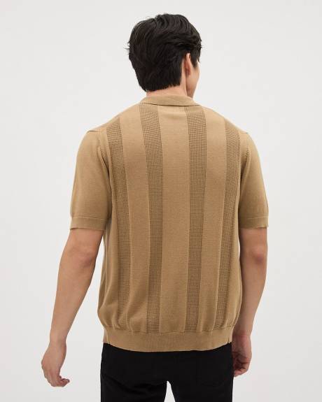 Short-Sleeve Textured Sweater with Shirt Collar