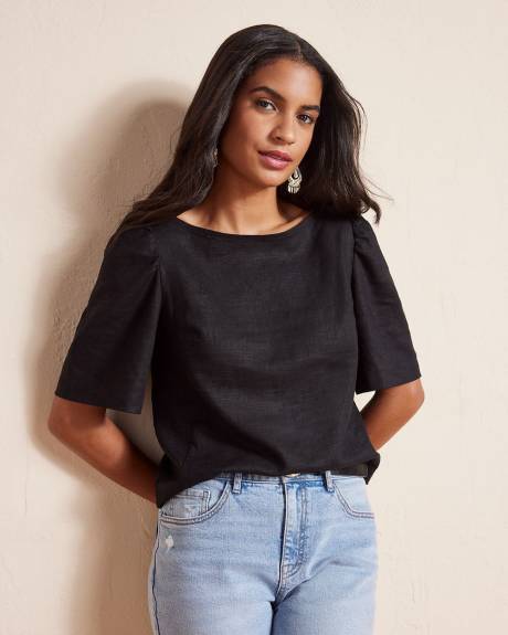 Blouse Popover en Lin à Manches Courtes