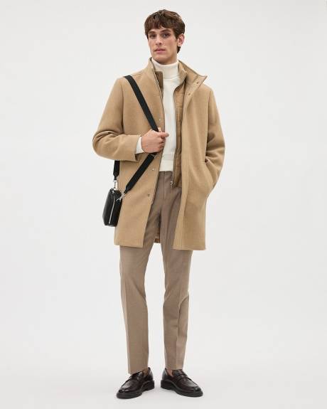 Classic Solid Mock-Neck Wool Coat with Dickey