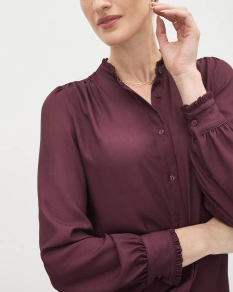 Silky Crepe Long-Sleeve Buttoned-Down Blouse