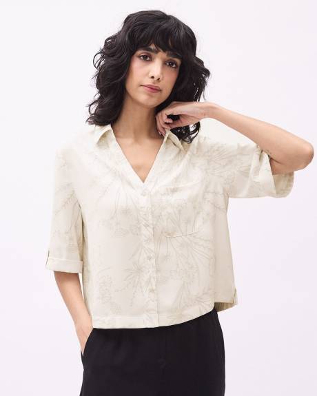 Blouse Boutonnée en Crêpe à Manches Courtes