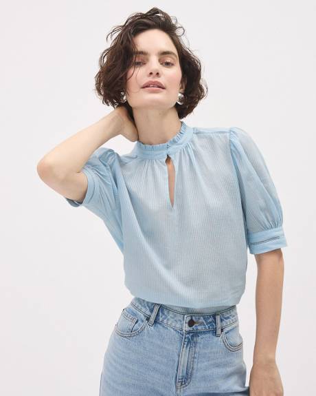 Blouse Popover en Gaze à Manches Courtes Bouffantes