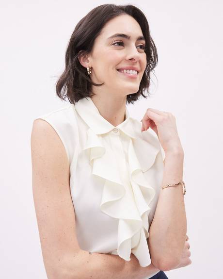 Blouse Boutonnée Sans Manches à Col Chemisier à Jabot