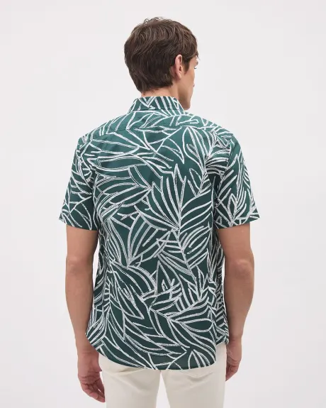 Slim-Fit Short-Sleeve Shirt with Foliage Pattern