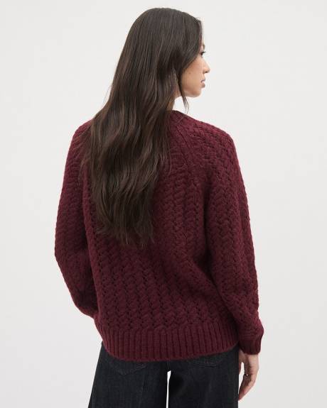 Long-Sleeve Crew-Neck Sweater with Open Cable Stitches