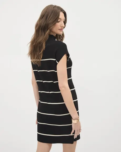 Extended-Sleeve Straight Dress with Funnel Neckline