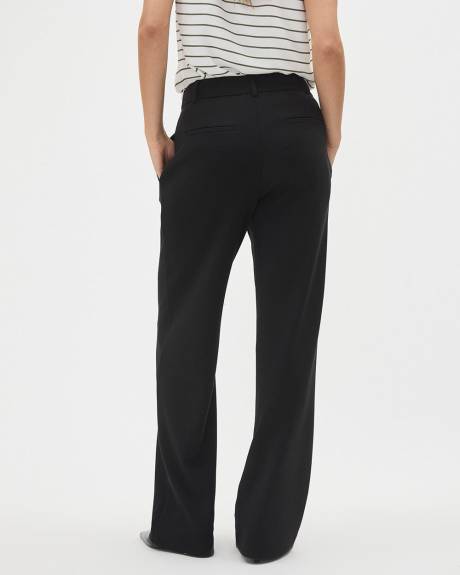 Pantalon Long Noir à Jambe Large et Taille Haute en Tricot Luxe