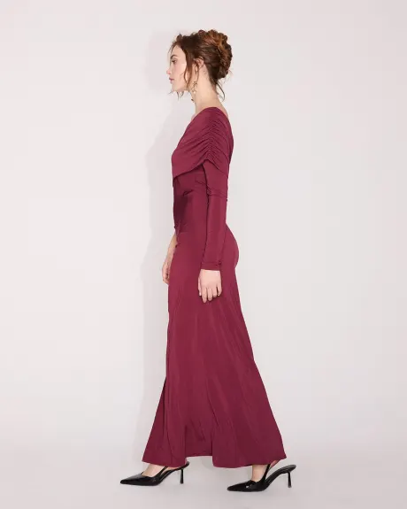 One-Sleeve Maxi Dress with Draped Neckline