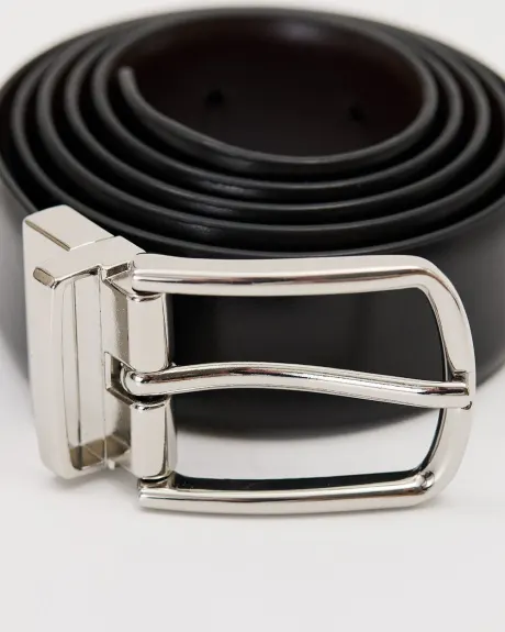 Black Leather Belt with Square Buckle