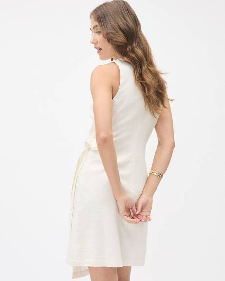 Sleeveless Faux Wrap Linen Dress