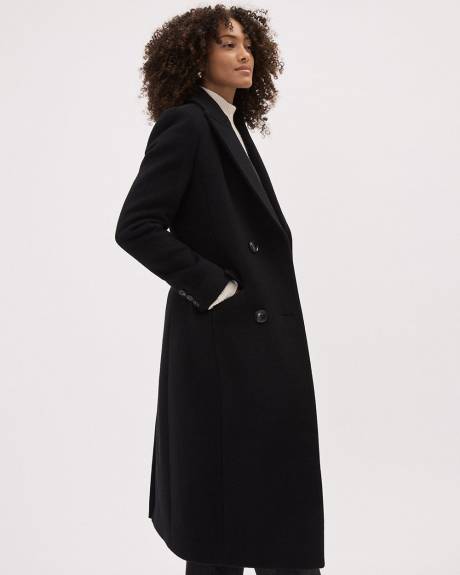 Manteau Long en Laine Unie à Boutonnage Double