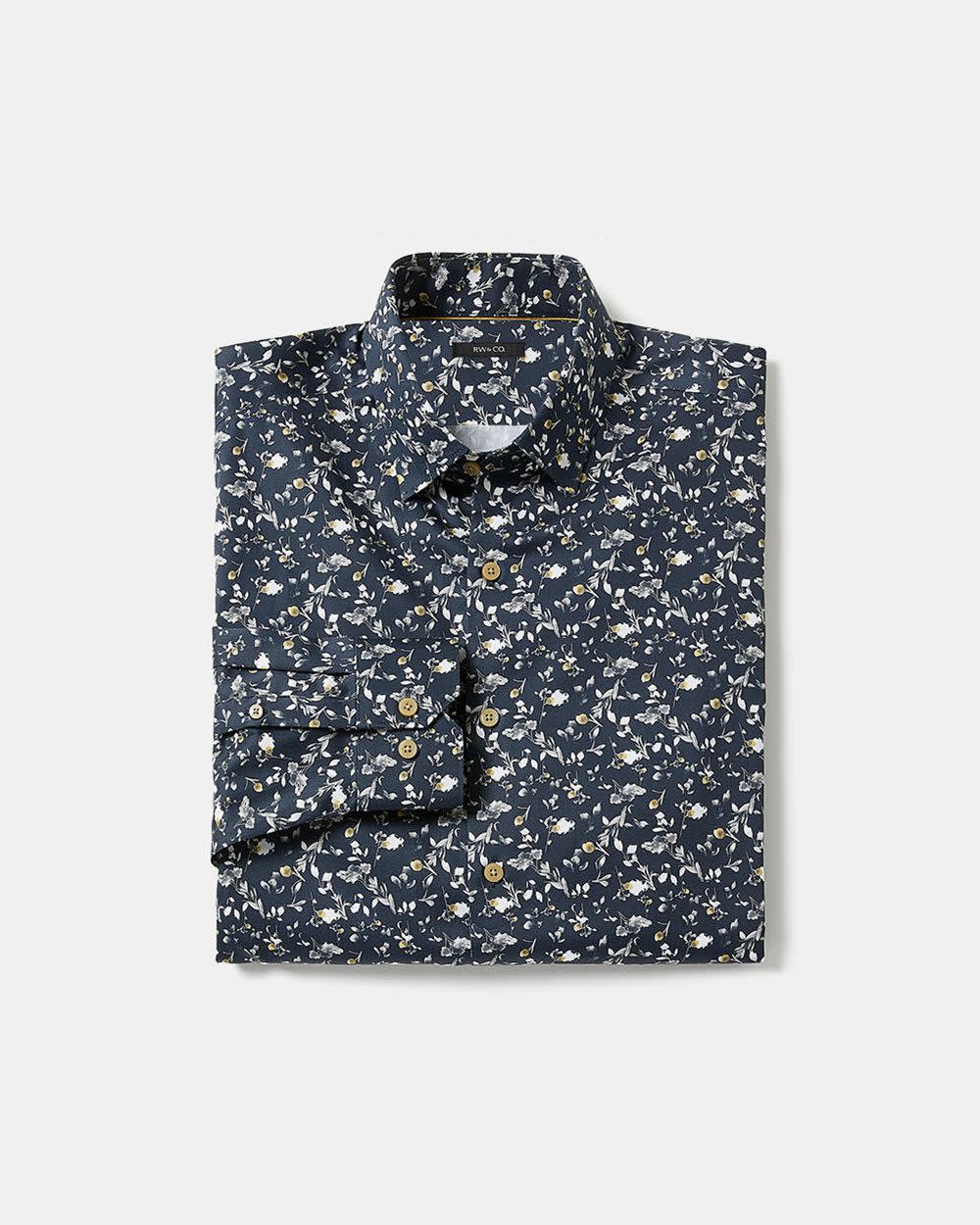 Chemise Habillée Marine à Coupe Ajustée avec Motif Floral