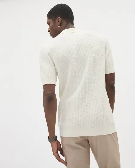 Short-Sleeve Buttoned-Down Cotton Polo Sweater with Camp Collar