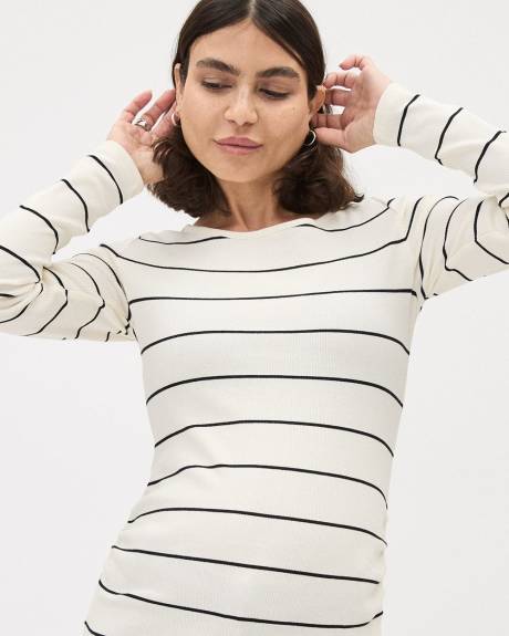 Long-Sleeve Ribbed Top with Side Shirrings - Thyme Maternity