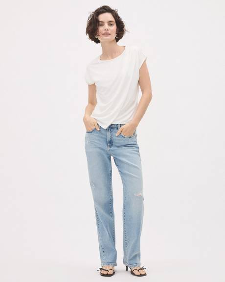 Light-Wash High-Waisted Straight-Leg Ripped Jeans