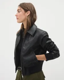 Faux Leather Bomber Jacket