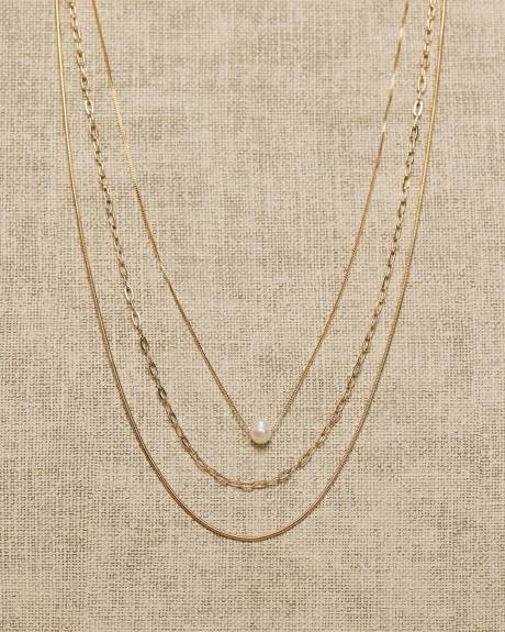 Triple-Chain Necklace with Freshwater Pearl