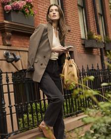 Brown Double-Breasted Wool-Blend Blazer